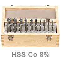 Ujjmaró és hosszlyukmaró készlet, HSS Co 8% cobalt, 2 és 4 élű, 3 - 20 mm, 20 részes